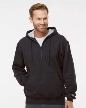 Custom Embroidered - Max Hooded Quarter-Zip Sweatshirt - Black